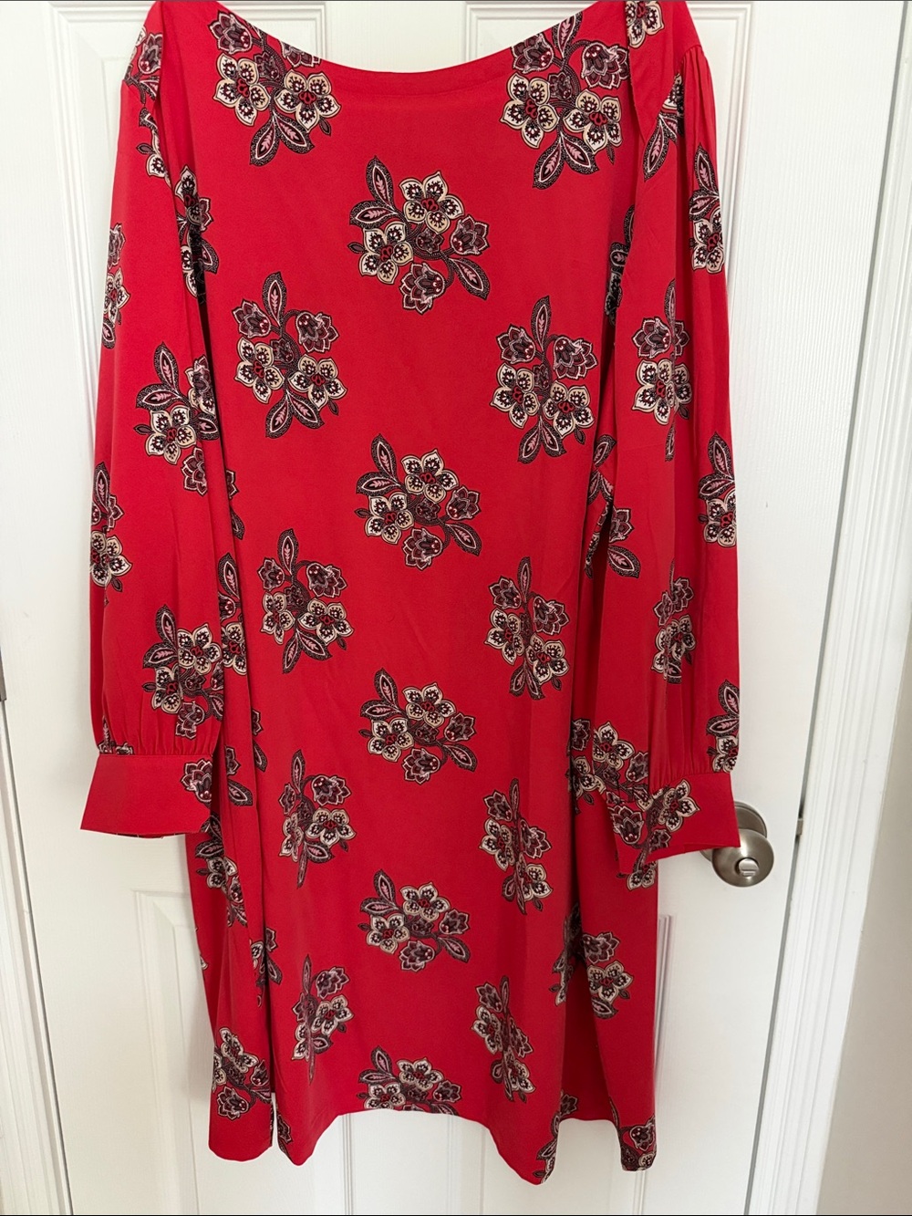 LOFT Red Floral Long-Sleeve Dress